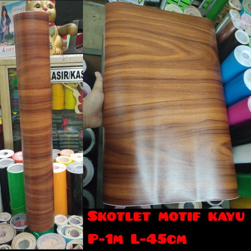 Skotlet motor motif kayu/serat kayu harga permeter murah