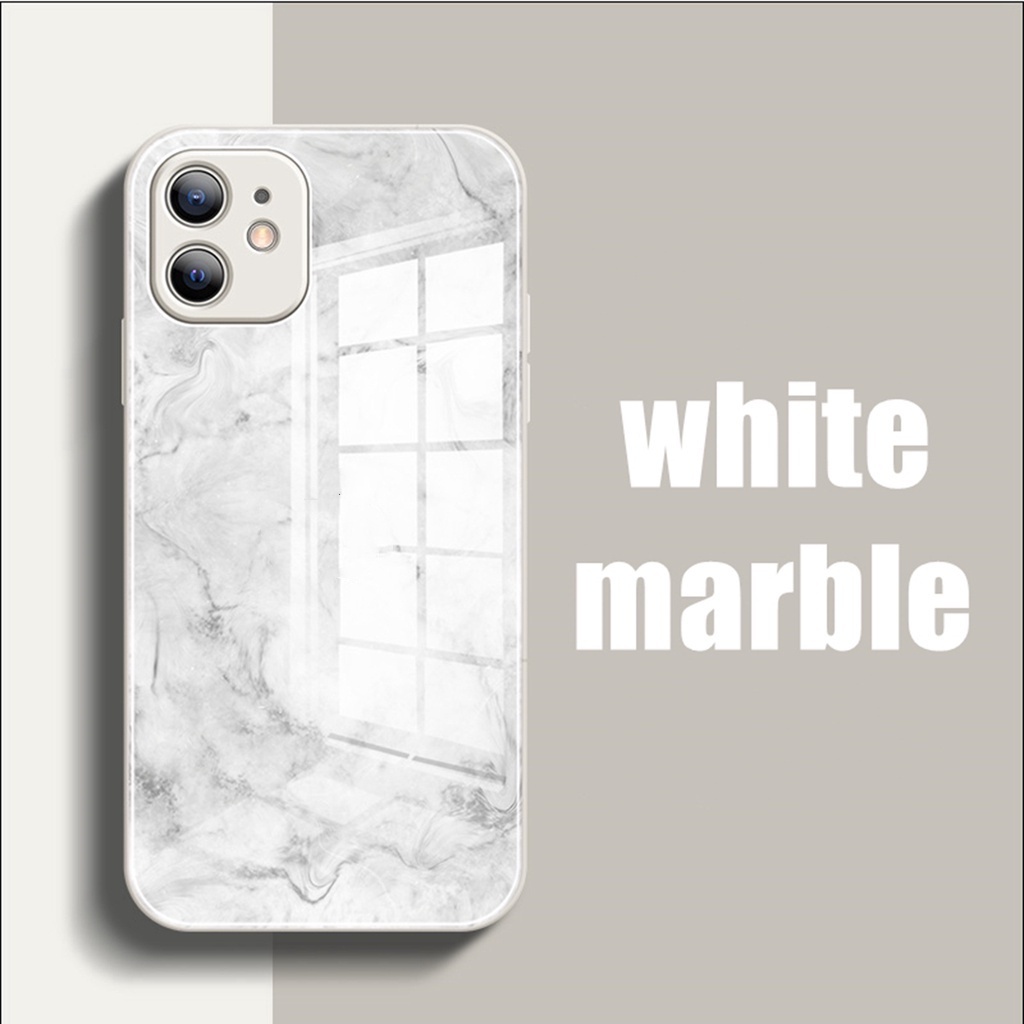 (Marble) Casing Tempered Glass Iphone 11 12 Pro Max X Xs Max Xr 7 + 8 Plus Se 2020 11 Pro Shockproof