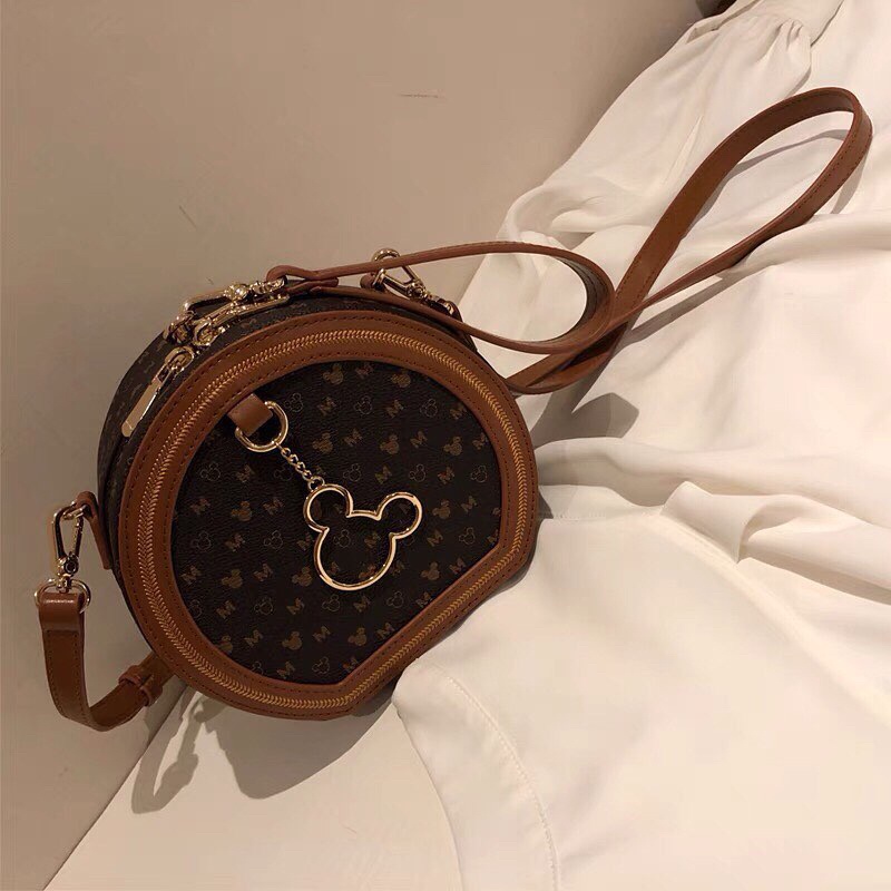 Nretro - handbag / slingbag brown round mickey
