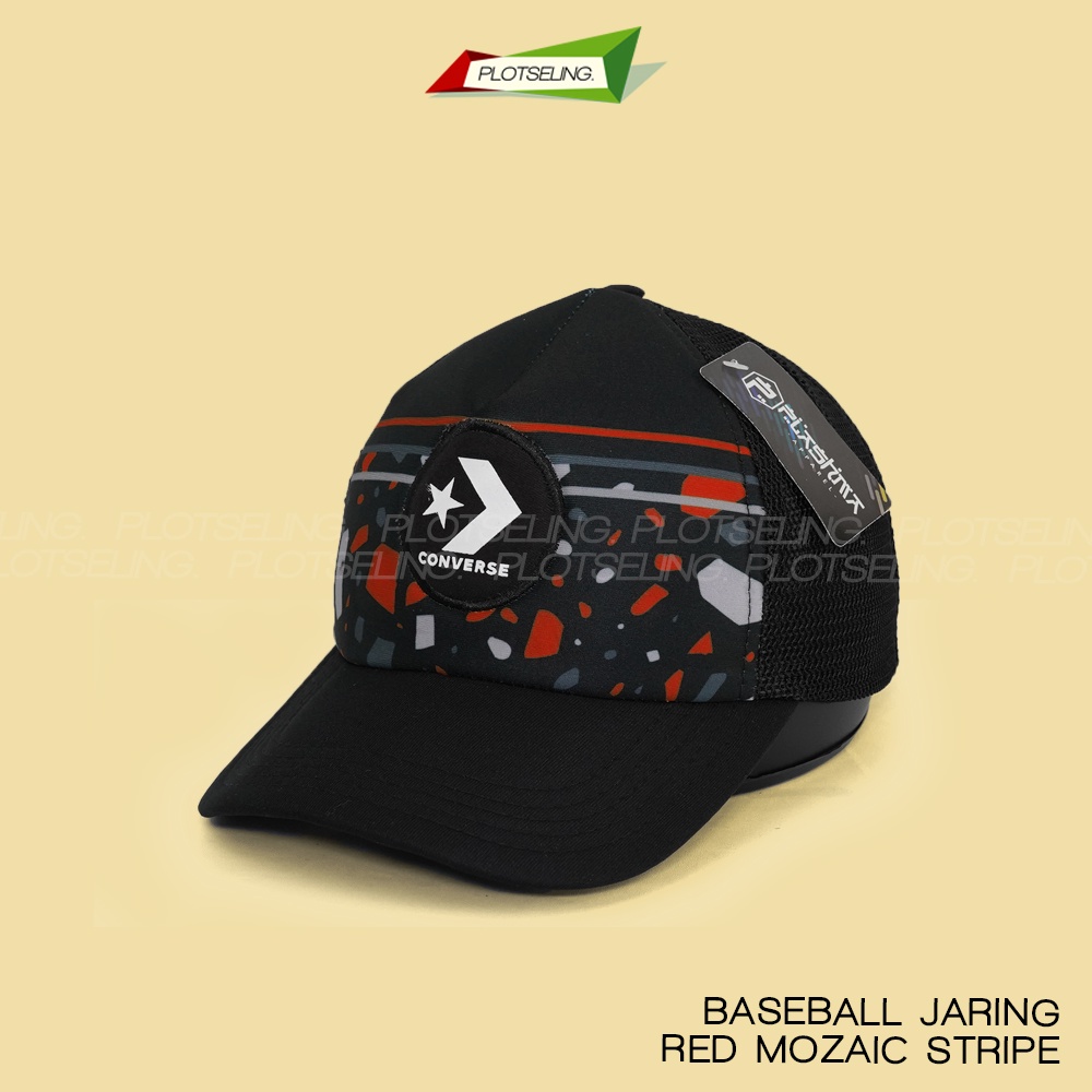 Topi Baseball Distro Jaring MOZAIC STRIPE RED Topi Jaring Trucker Logo Distro Random Pria Wanita Topi Hitam Jaring Polos Logo NY Topi Logo Hurley DC Ripcurl Converse Topi Anak Laki Laki Perempuan Murah