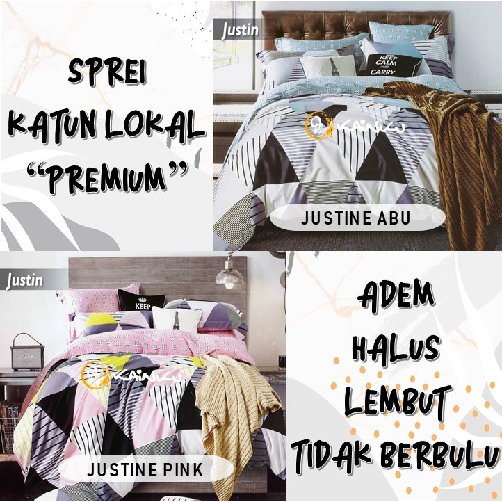 Sprei Katun anti geser Lokal CVC | Minimalis Justin Pink &amp; Tosca | ukuran 90 100 120 160 180x200 200