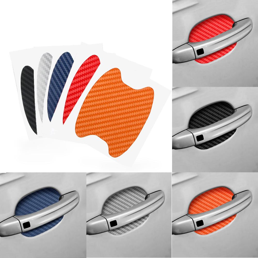 4pcs Stiker Film Pelindung Handle Pintu Mobil 3D Bahan Karbon Fiber Anti Gores