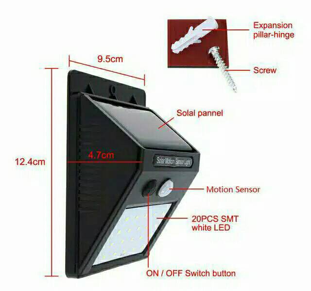 Solar Powered Censor Wall Lamp Lampu Taman Tembok Dinding Sensor Otomatis Bertenaga Surya