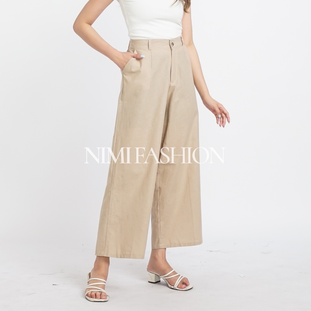 Nimi Kulot Linen Highwaist Wanita / Wide Leg Culottes Linen Pants Premium