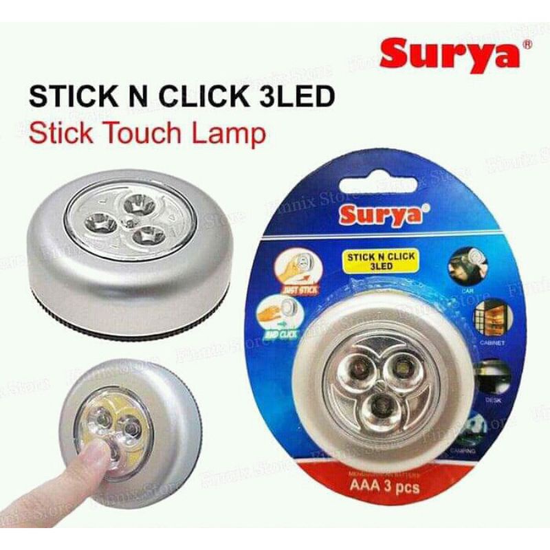 Surya Lampu Lemari LED Tempel Stick &amp; Touch Lamp 3 Mata LED SURYA Stick N Click Emergency LED SNI