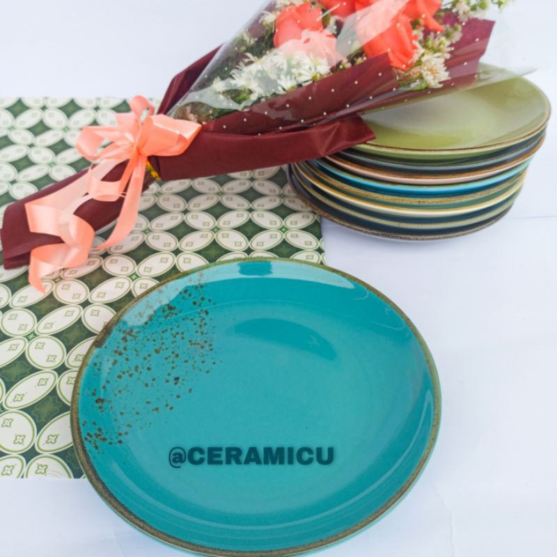 PIRING MAKAN KERAMIK MURAH / SALAD PLATE RUSTIC ukuran 21cm-Tosca