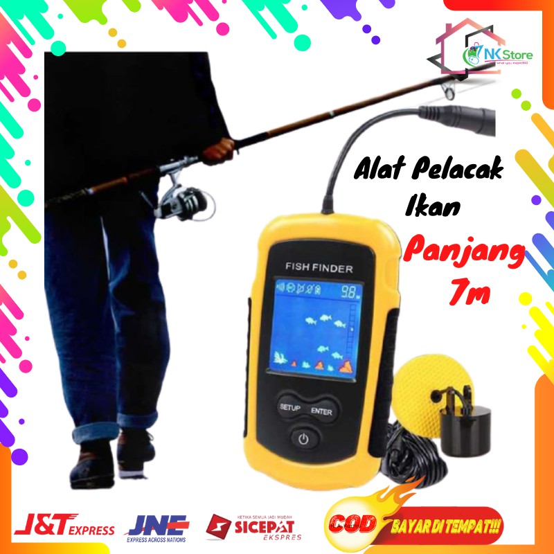 Fish Finder Alat Pelacak Pendeteksi  Ikan Laut Portable Sonar  Range 100M Panjang Kabel 7 Meter