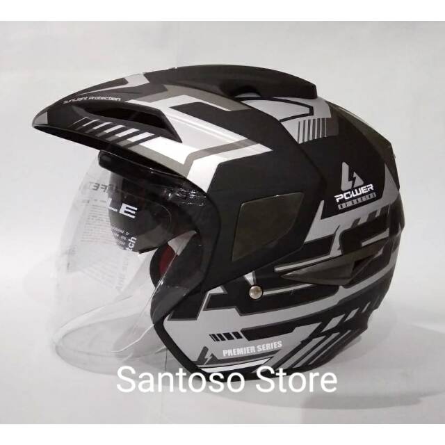 Helm Halfface SNI Asca Power Black White Doff Double Visor
