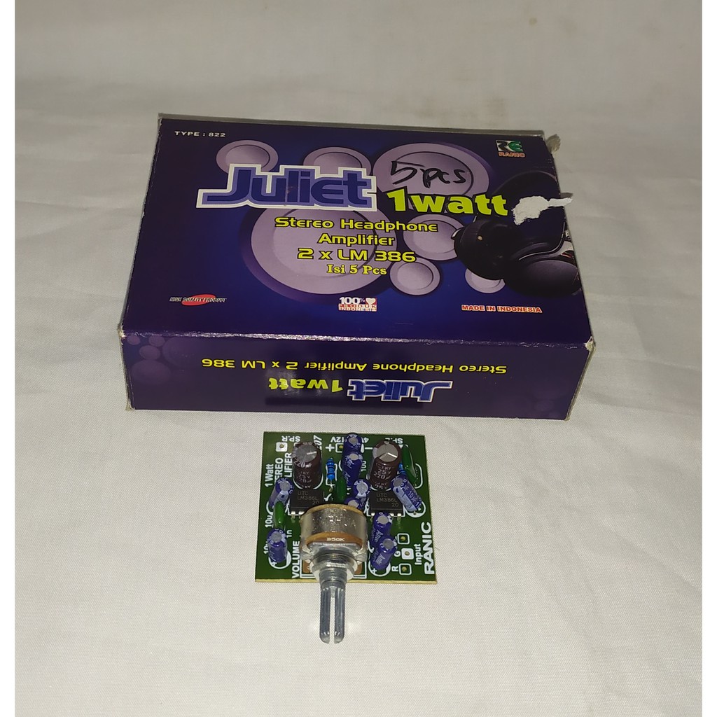 Kit Ranic Kit Headphone Amplifier Stereo JULIET 1Watt Ic 2xLM 386 Type 822