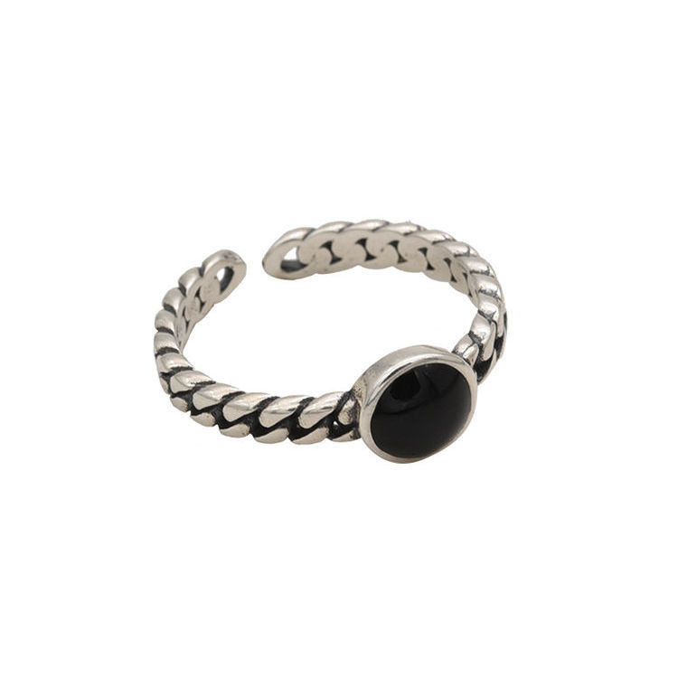 Cincin Wanita Perak 925 Vintage Sederhana Fashion Hitam Enamel Kawin Rings Adjustable Size