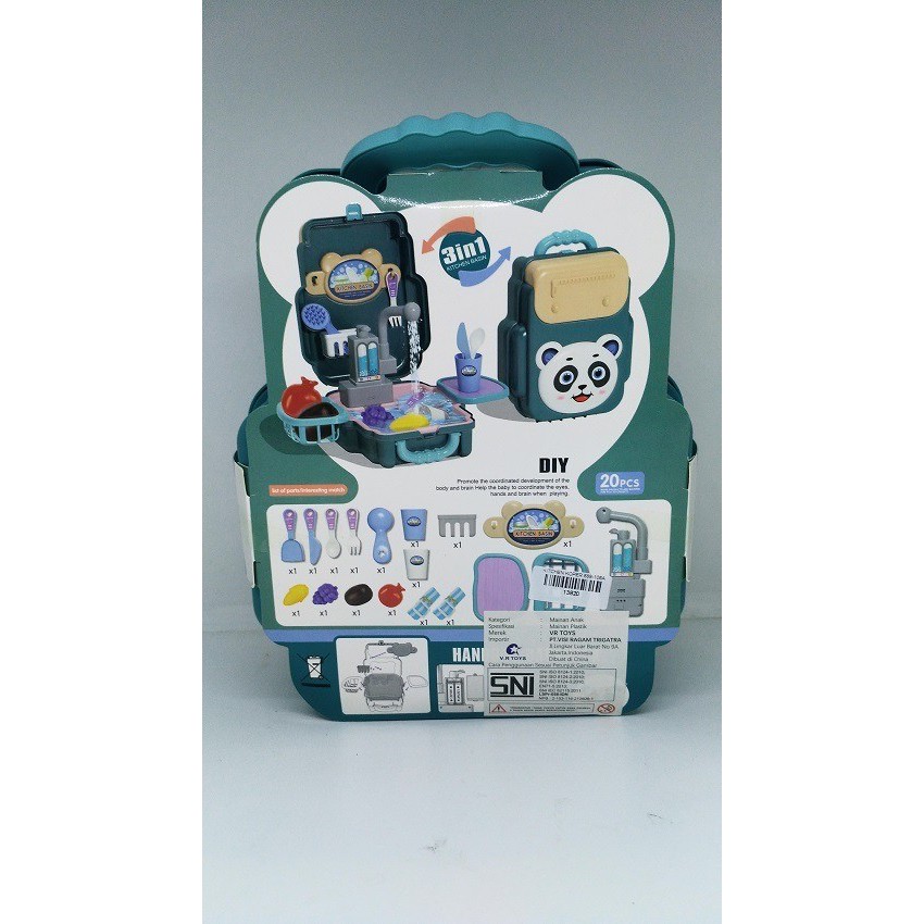 Mainan Anak wastafel 2in1 Cuci Piring Elektronik Kitchen tas ransel Little Chef Play