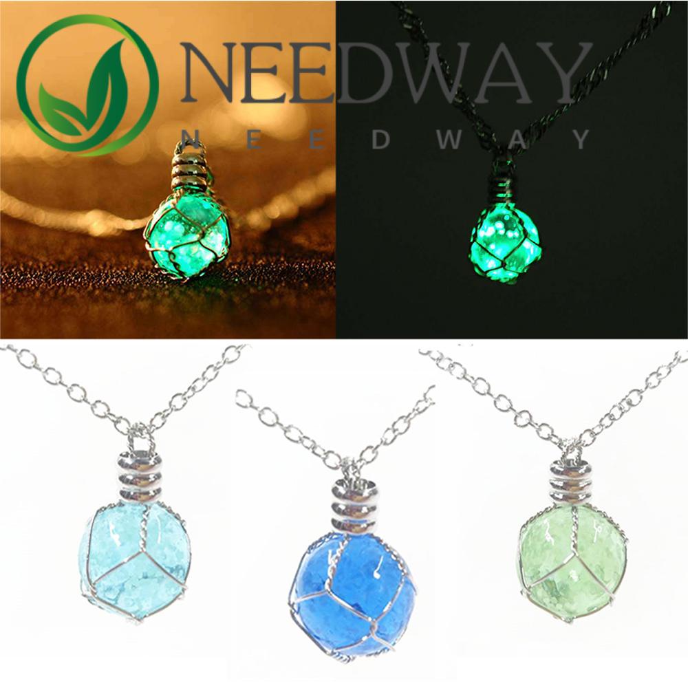 Needway  Fashion Ball Fancy Luminous Jewelry Pendant Glow In The Dark New Arrival Fairy Green&amp;Blue Lady‘s Necklace/Multicolor