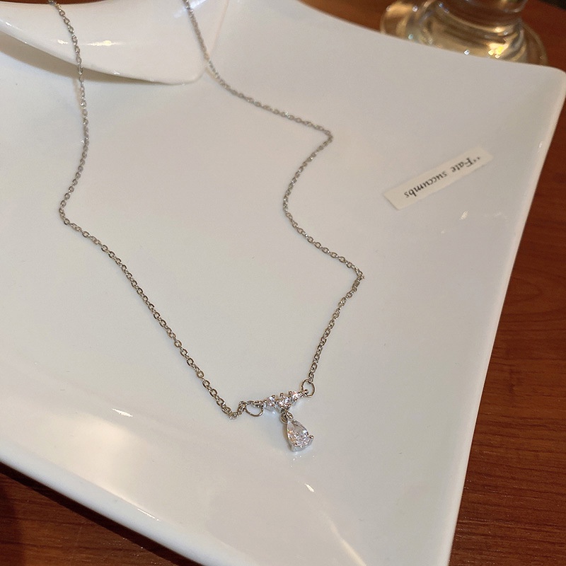 Kalung Rantai Klavikula Liontin Zirkon Drop Gaya Korea