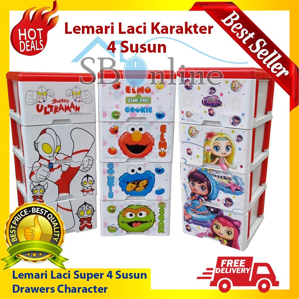 Lemari Laci Plastik Super Quality 4 Susun Karakter