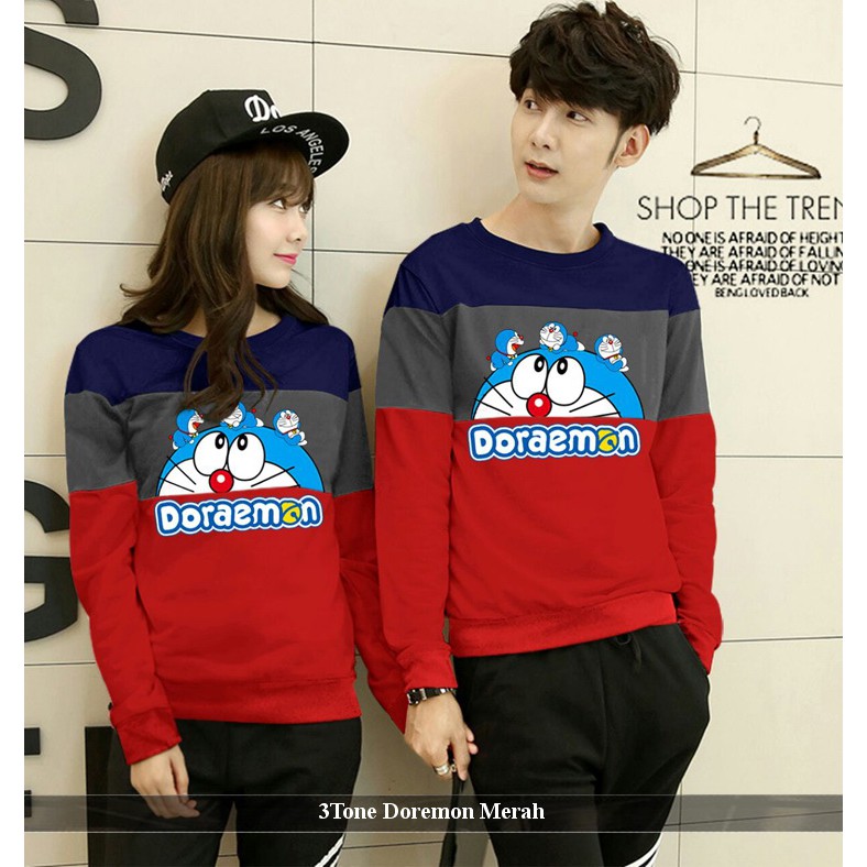 Lengan Panjang Karakter Doraemon Lucu Kaos Distro Warna Merah Baju Couple 3tone Doraemon Shopee Indonesia