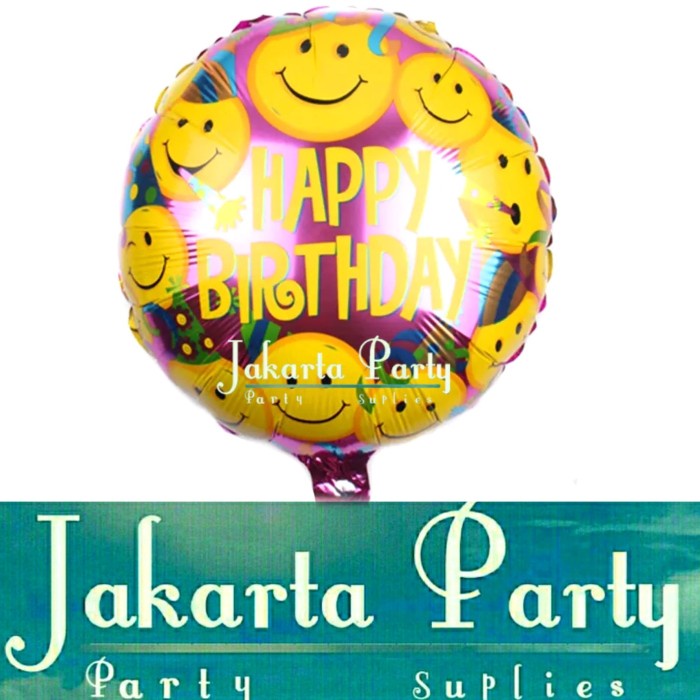 Balon Bulat HBD Motif Smile / Balon Foil Karakter Smile / Balon Smile