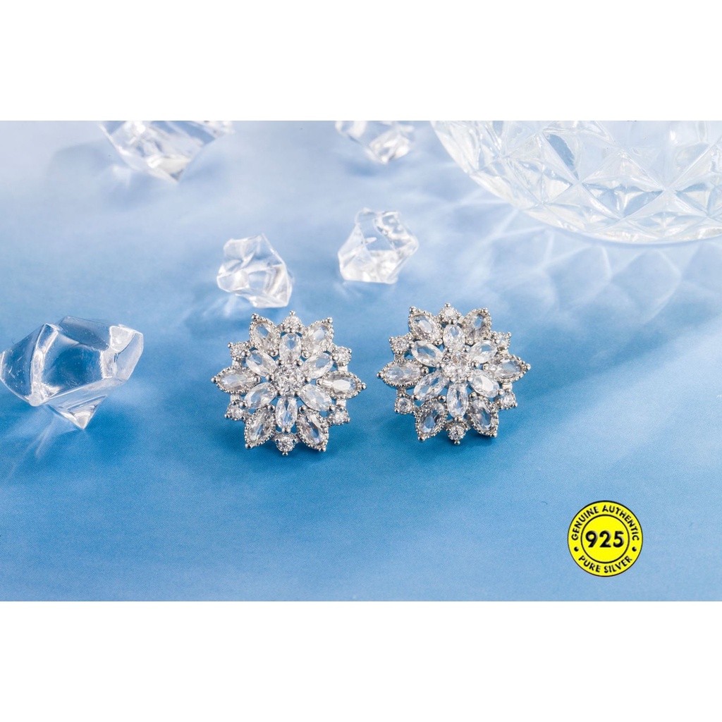 Anting Tusuk Sterling Silver 925 Desain Bunga Matahari Hias Zircon AAA Untuk Wanita