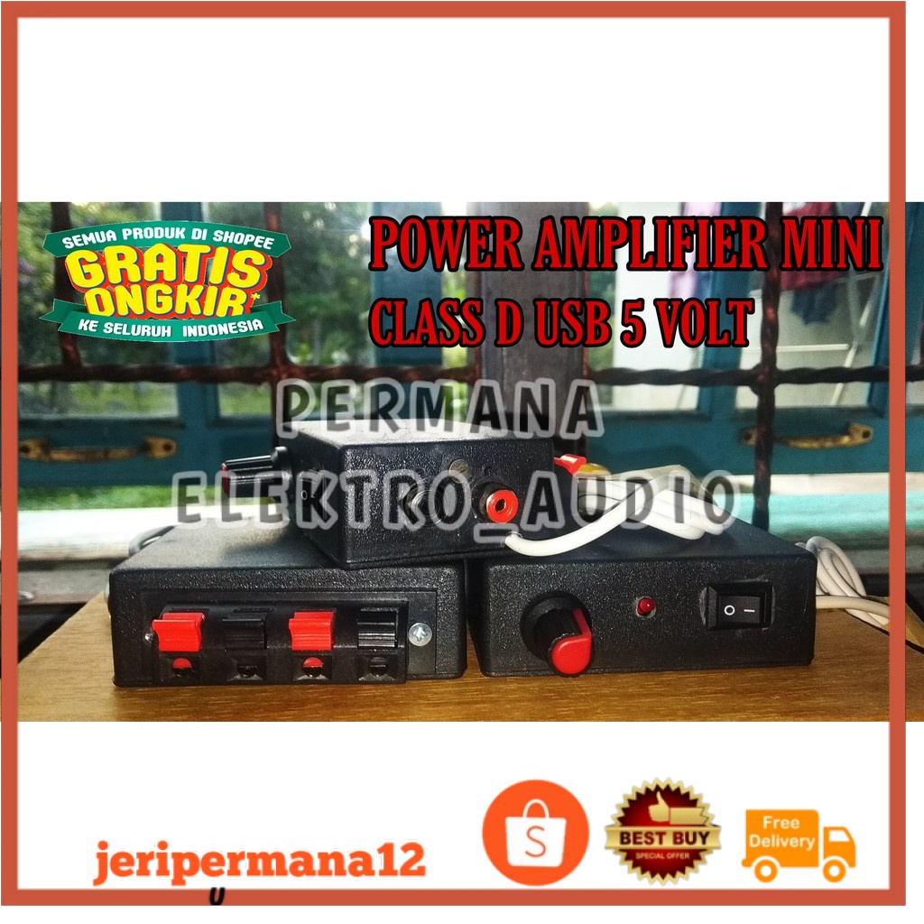 POWER AMPLIFIER MINI STEREO 5V PORTABEL Audio Rakitan Ampli USB 5 Volt PAM8403 INPUT STEREO