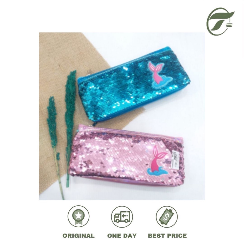 

PENCIL CASE KAIN/KALEP 1 RESLETING JS-6407 REVERSIBLE HIASAN EKOR MERMAID KARET BELAKANG KILAP HOLOGRAM POLOS 21X9X3 YI SHANG PIN
