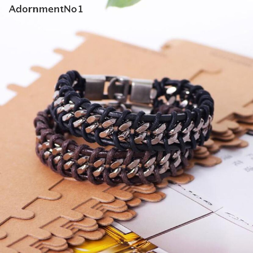 (AdornmentNo1) Gelang Bangle Kulit Pu Multisusun Gaya Vintage Punk Untuk Pria