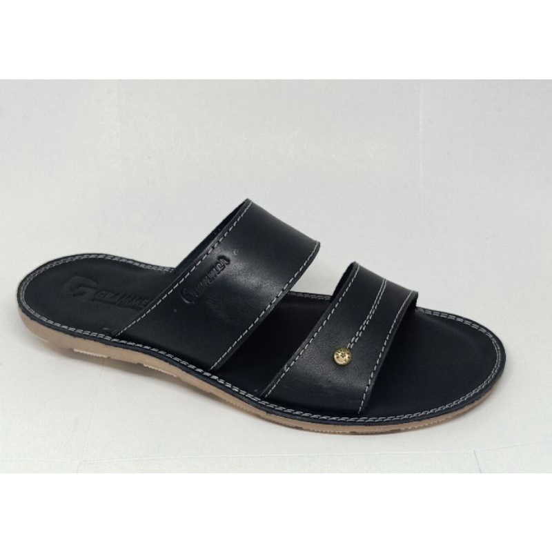 Sandal Slide Pria Kulit Asli Hitam Grammer