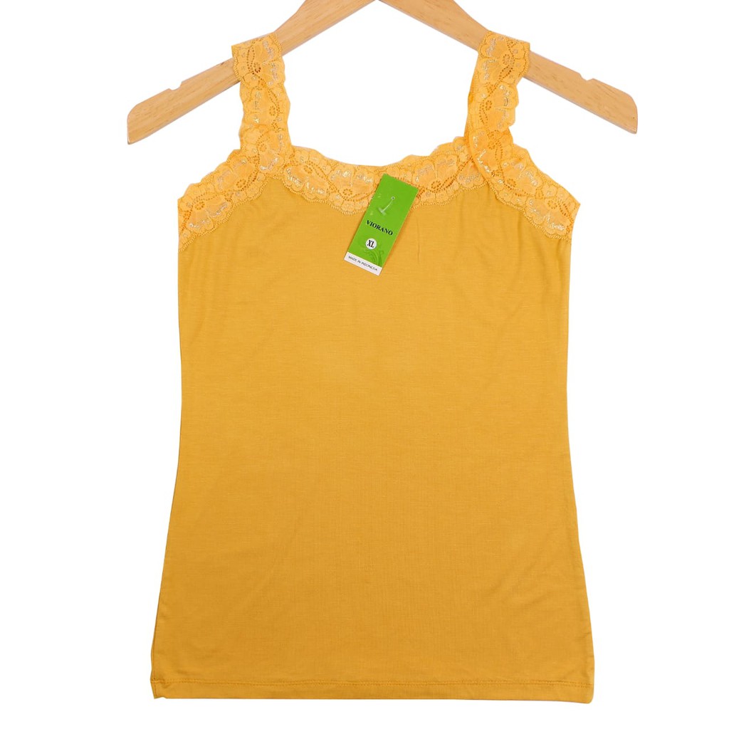 Termurah Tanktop Renda Wanita Harga Murah All Size Tengtop Cewek Camisol Tali Renda Tentop Dalaman-Kuning Premium