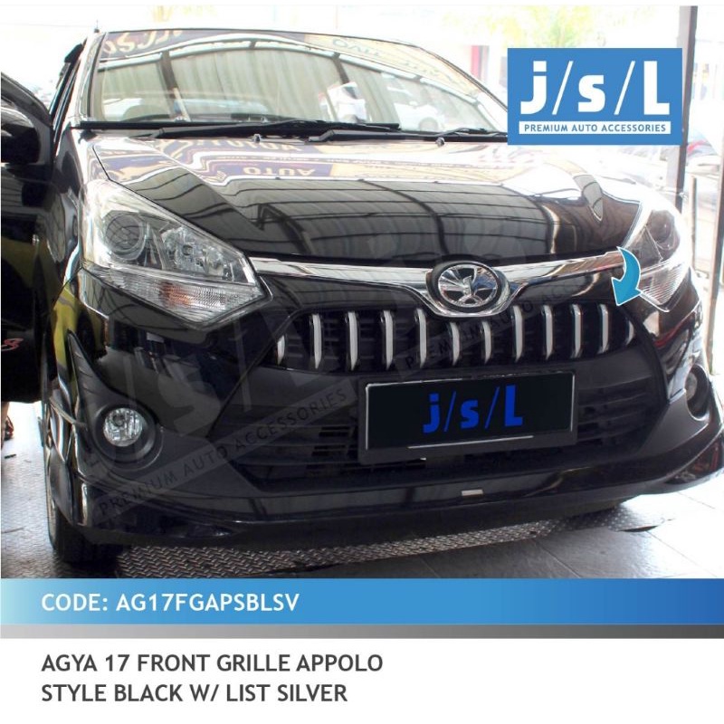 grill depan Agya 2017 2021 2022 model Appolo hitam list putih silver merah kuning abu gold biru chrome hitam jsl