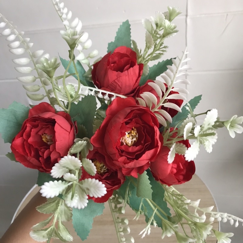BUNGA TANGKAI MAWAR CENTIFOLIA - rose peony ranuculus tosca ungu pink merah bunga artificial palsu-6