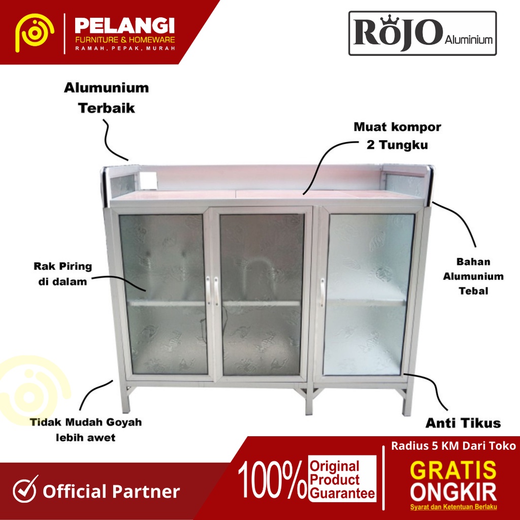 Meja Kompor Plat Rojo | Meja Kompor Alumunium | Kitchen Set Alumuium | Pelangifurnihome