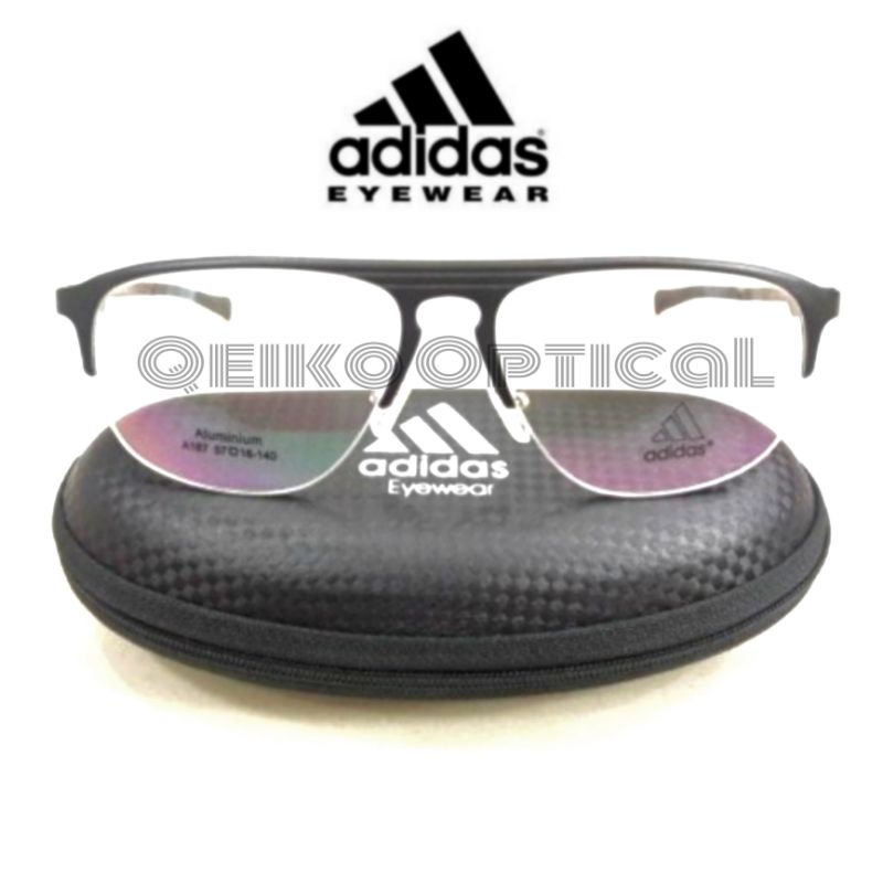 Kacamata Frame Pria Titanium Carbon Half Adidas AD187C2-S57 - Size Besar