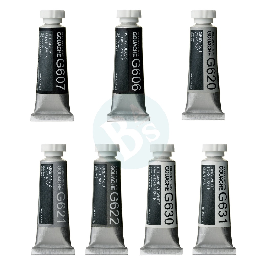 

Holbein Artists' GREY, BLACK & WHITE Gouache Paint 15ml