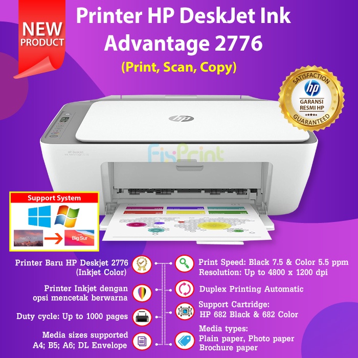 Printer HP Deskjet Ink Advantage 2336 2335 2337 NEW ORI RESMI Print Scan Copy A4 Cetak Max F4 Usb Penerus HP Deskjet 2135, Hp 2775 2776 with WiFi Wireless Black Color Photo Printer Kuliah Multifungsi All In One Termurah