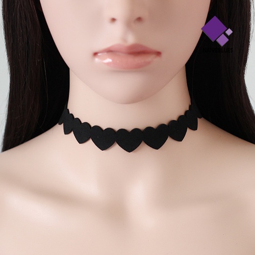 Kalung Choker Bahan Velvet Warna Hitam Aksen Hati Untuk Wanita