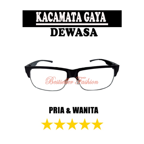 KACAMATA KOTAK HITAM SIMPLE MODEL PRIA WANITA CLUBMASTER CLASSIC KACA MATA LENSA NORMAL TRANSPARAN UNISEX