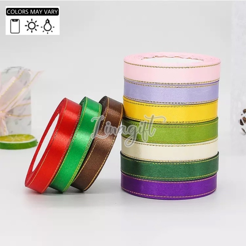 ( Rol 20 Yard ) PITA SATIN LIST EMAS 12MM 1/2INCH / PITA KADO SATEEN SILK RIBBON GOLD 1,2CM