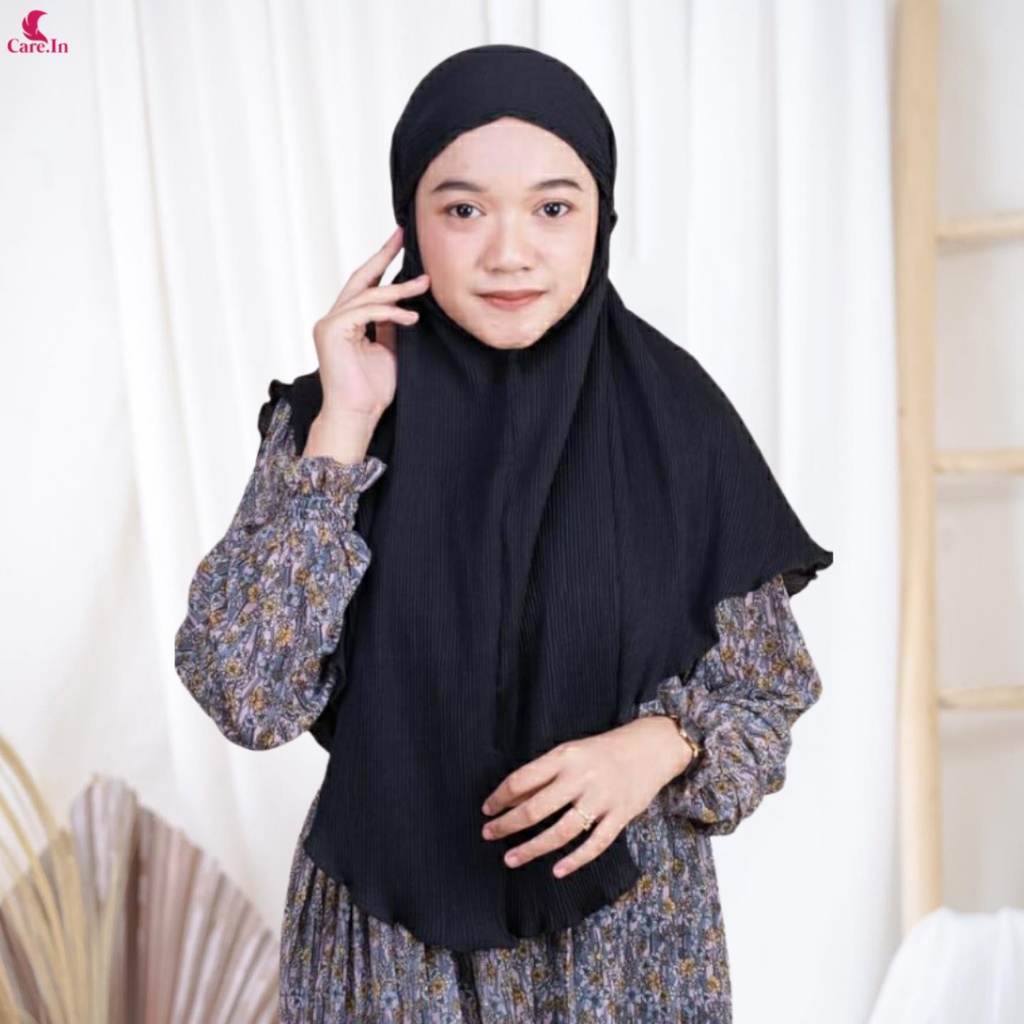 𝗖𝗮𝗿𝗲.𝗶𝗻 Bergo Maryam Instan Tali Full Plisket Lidi Diamond PREMIUM