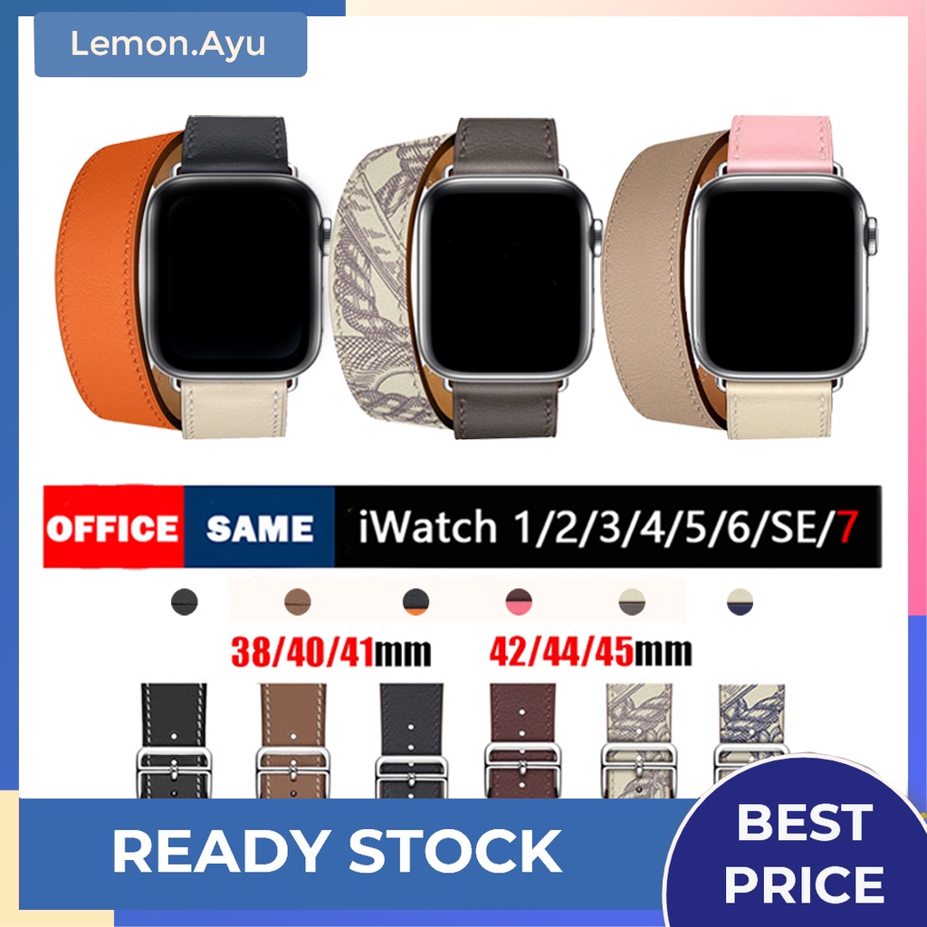 Tali Kulit Cincin Ganda Untuk IWatch Series 1 2 3 4 5 6 SE 38mm 40mm 42mm 44mm 45mm