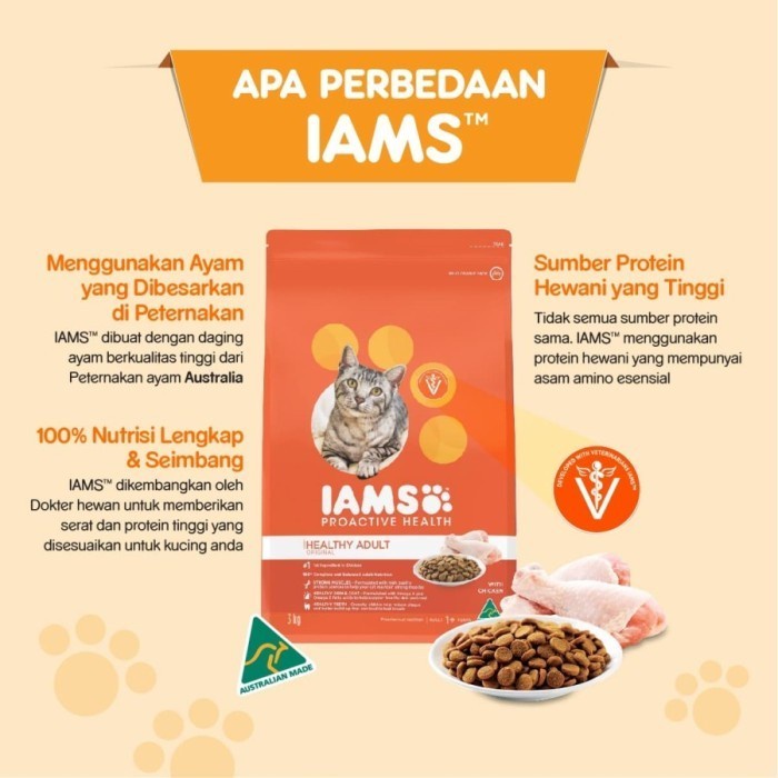 IAMS Cat Adult Chicken &amp; Salmon Dry Food Makanan Kucing Dewasa 400gr