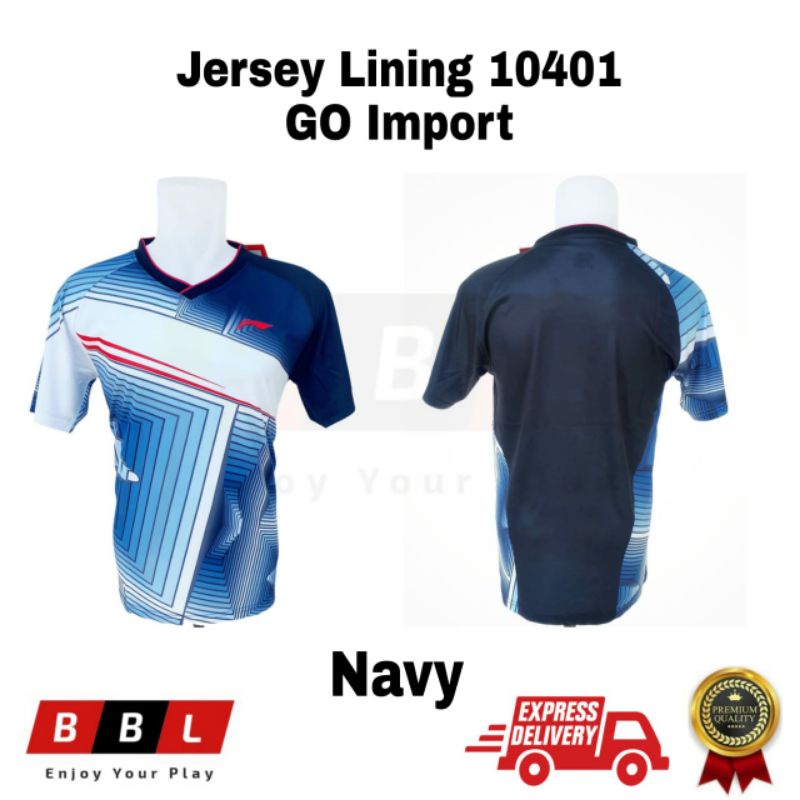 Jersey Badminton Lining 10401 Navy GO Import Kaos Badminton Lining murah Jersey bulutangkis Grade Or