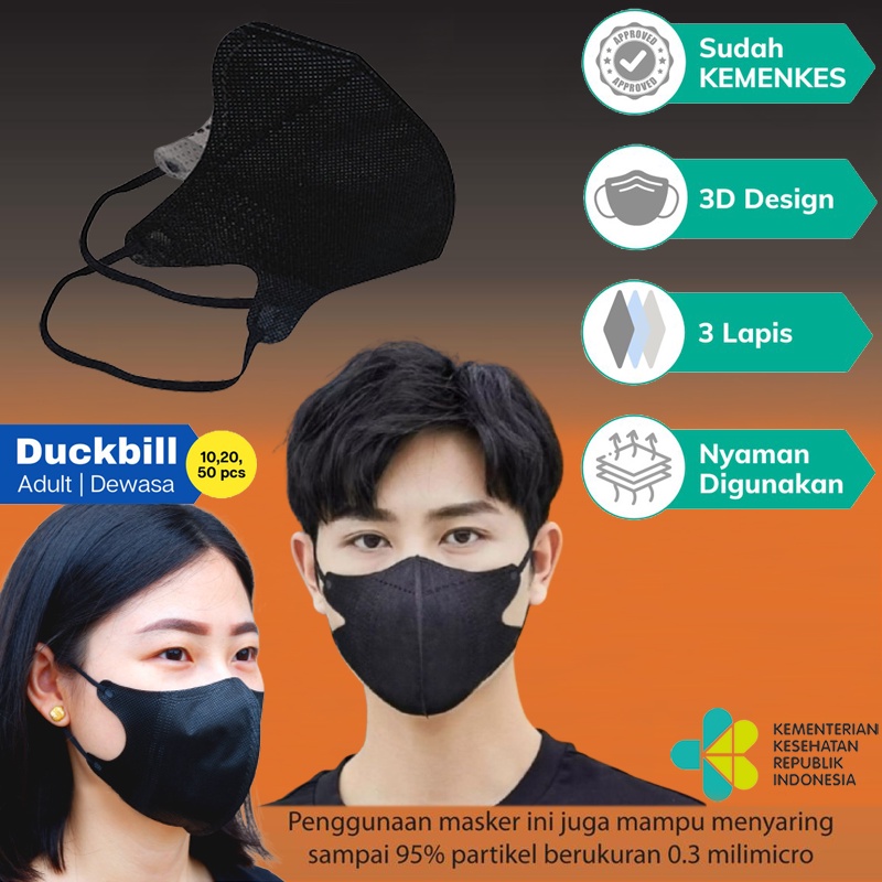 MASKER DUCKBILL HITAM PUTIH isi 50PCS EARLOOP MASK MASKER DUCK BILL