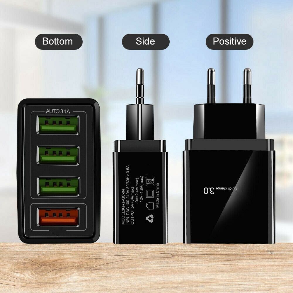 4 Port Quick Charge QC 3.0 USB Universal Fast Charger / Charging Wall Charger Compatible With Android Smart Mobile Phone / EU UK US Plug Phone Charging Adapter