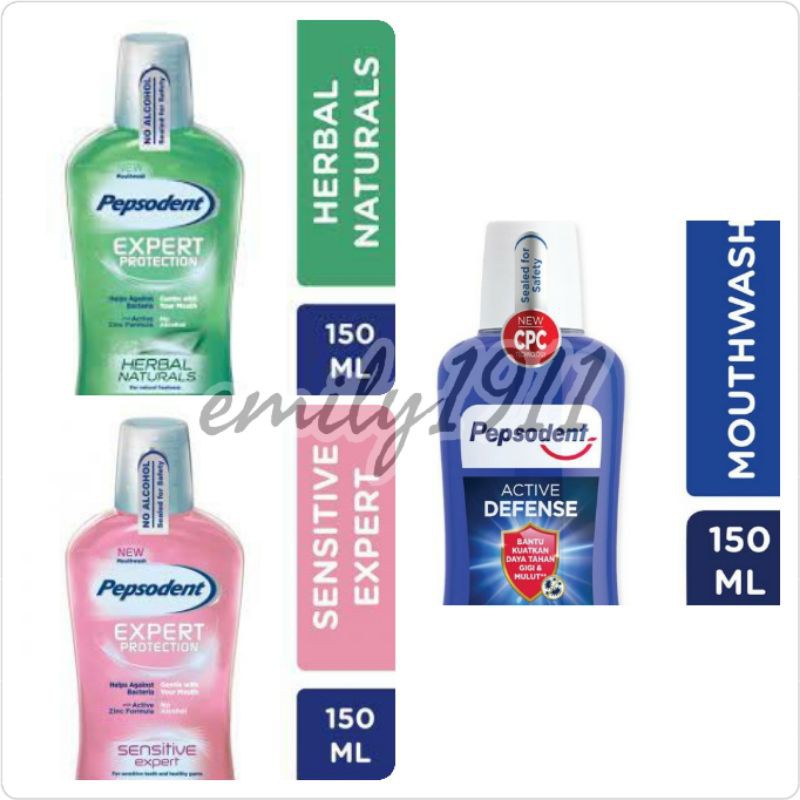 pepsodent mouthwash active defense / sensitive expert / siwak 150ml