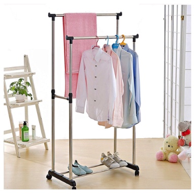 STAND HANGER DOUBLE POLE MURAH Rak jemuran dgn roda tanpa rak tambahan ES55