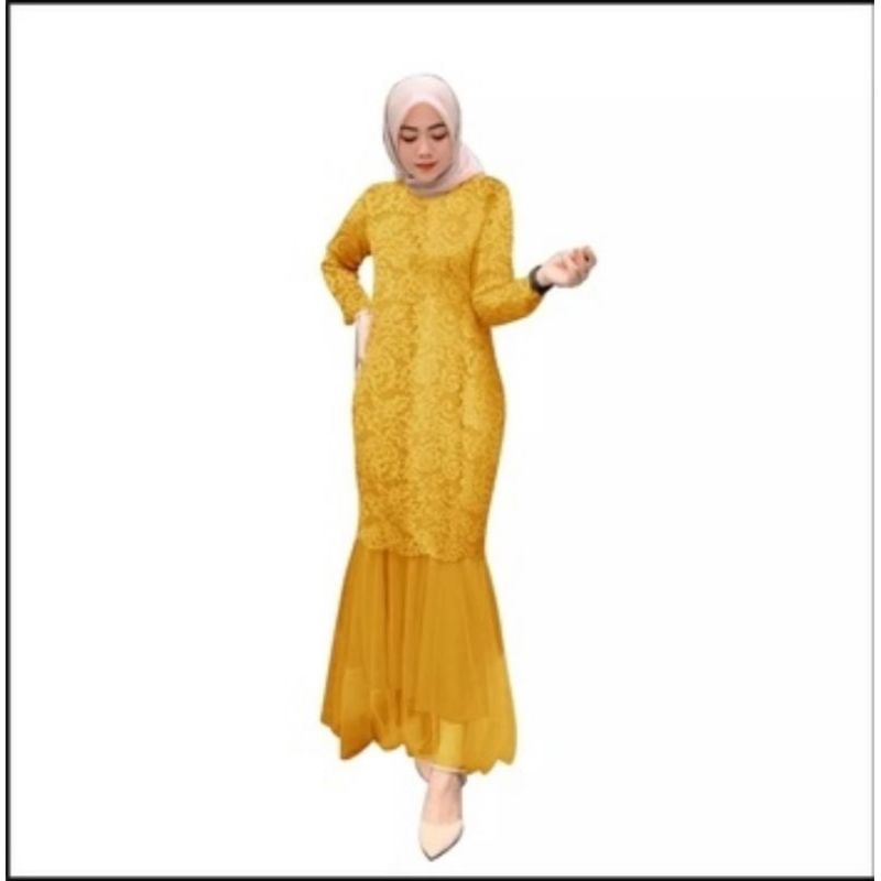 Baju Gamis Muslim Brukat Wanita Remaja Model Duyung Terbaru 2022 Maxi Mechaela Brokat Seragam Lebara