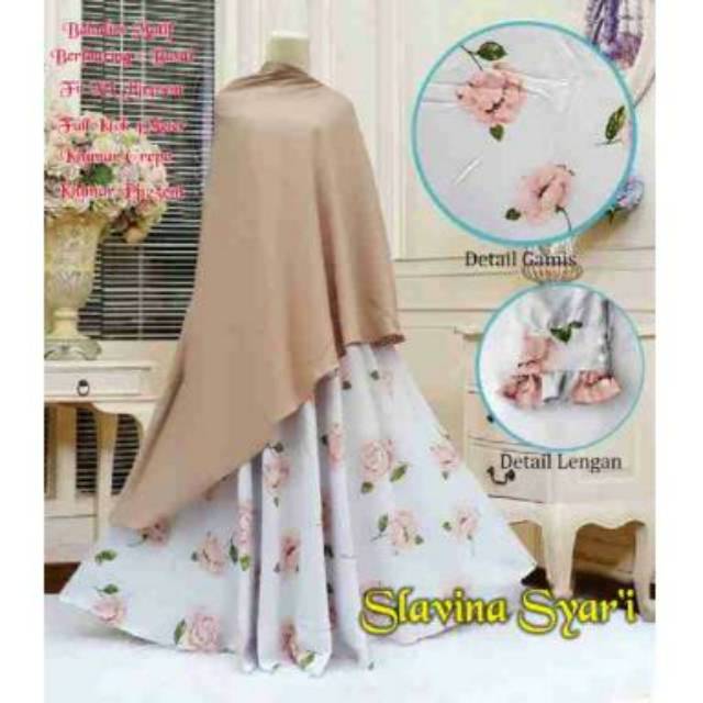 Gamis syari bergo set slavina syar'i busui bahan balodior motif