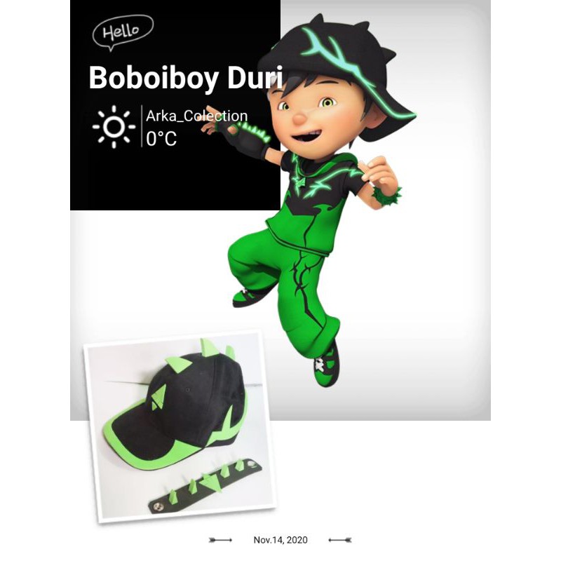 Topi Boboiboy Duri Boboiboy Daun BORDIR free gelang