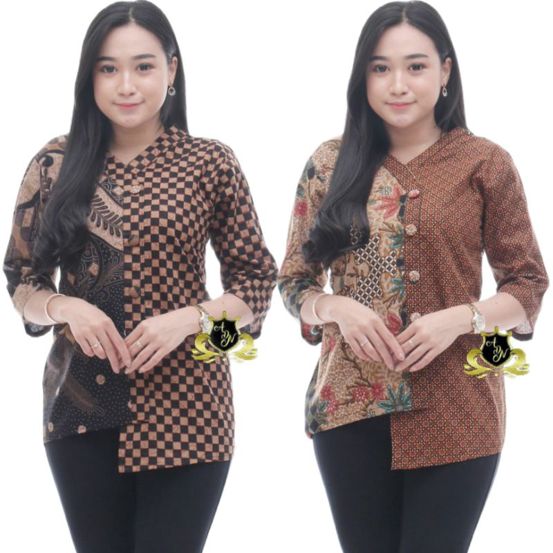 Terlaris!! Atasan batik wanita modern kerja - batik couple sania rufle size M L XL