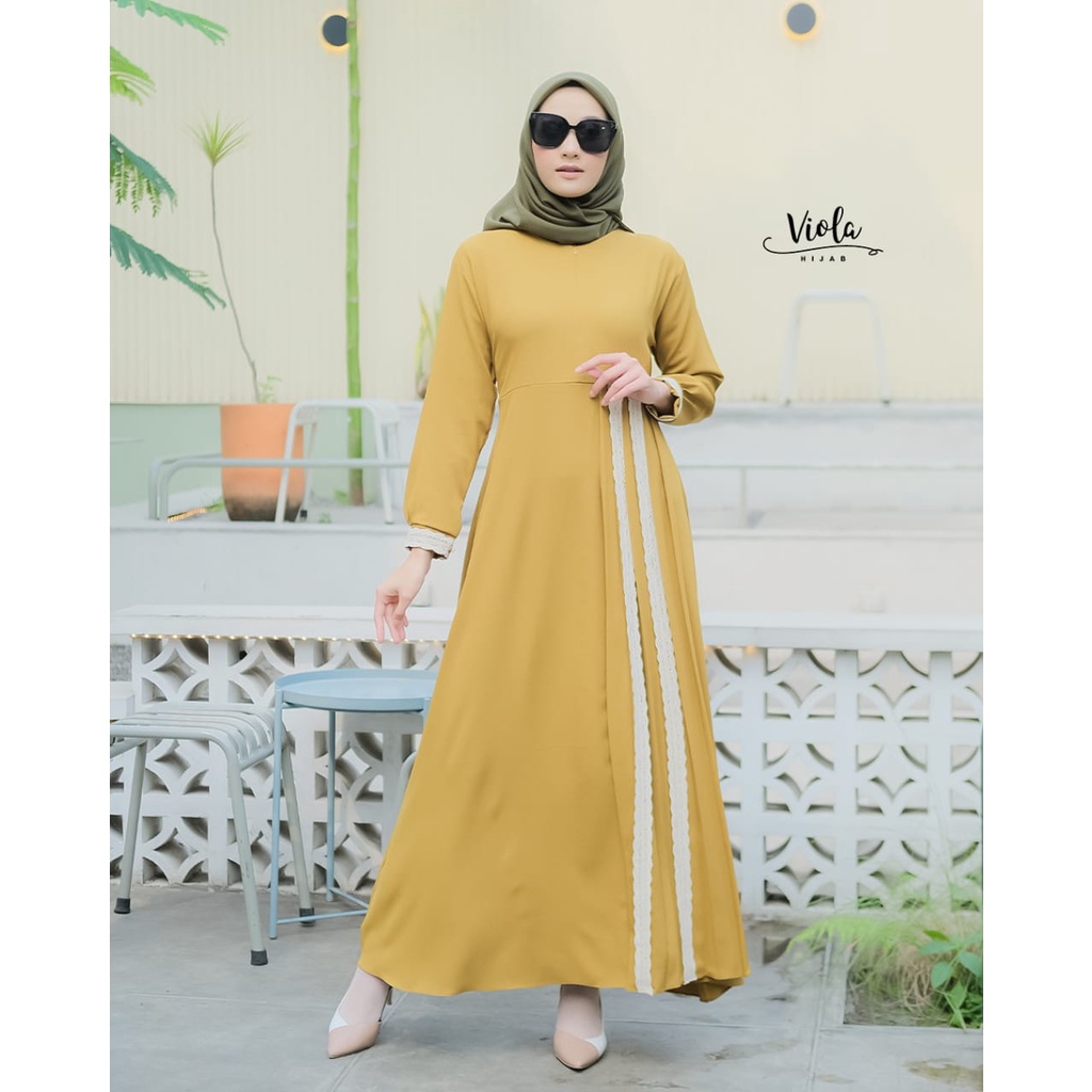 Gamis DAVINA NADIFA ORI by viola hijab itycrepe polos polka ootd syari busana muslimah terbaru overall look baju fashion longdress