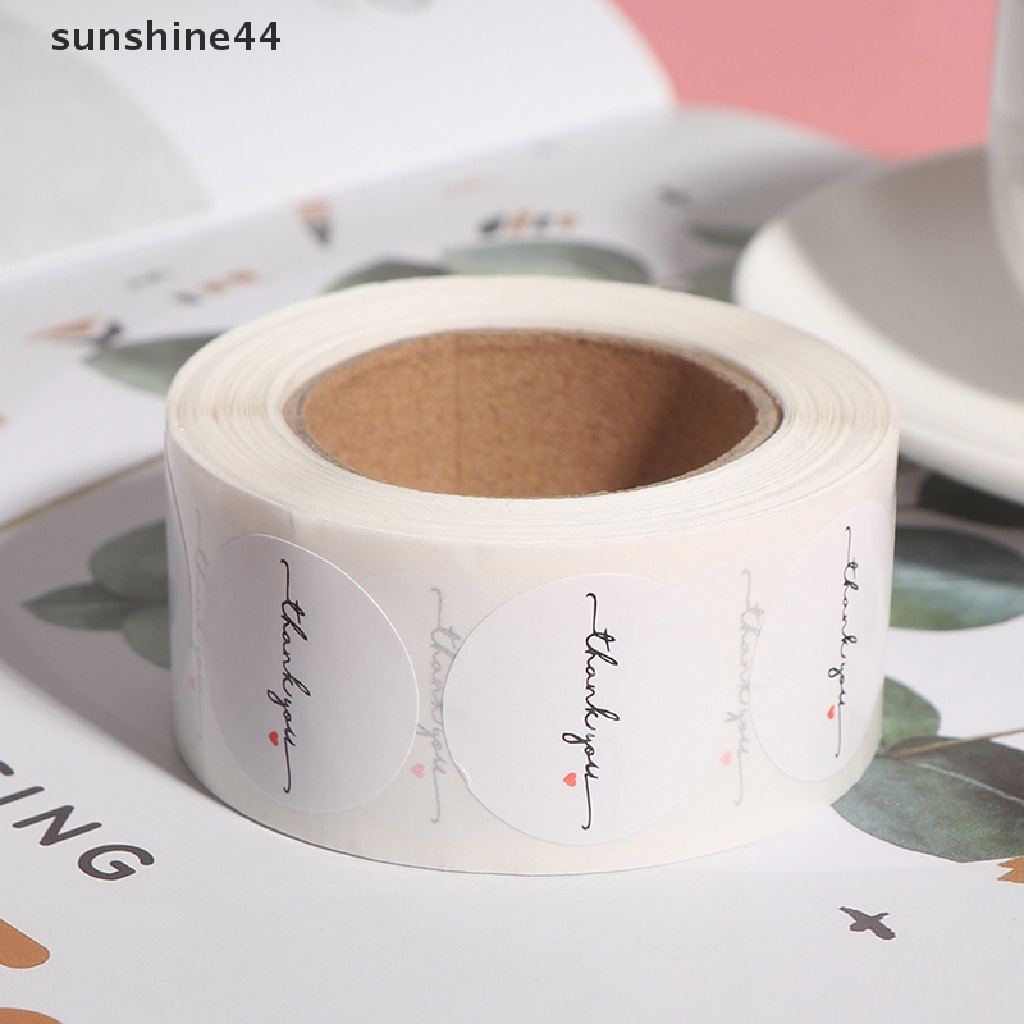 Sunshine 500pcs / roll Stiker label Bulat Tulisan thank you Warna Putih 1 inch Untuk scrapbook