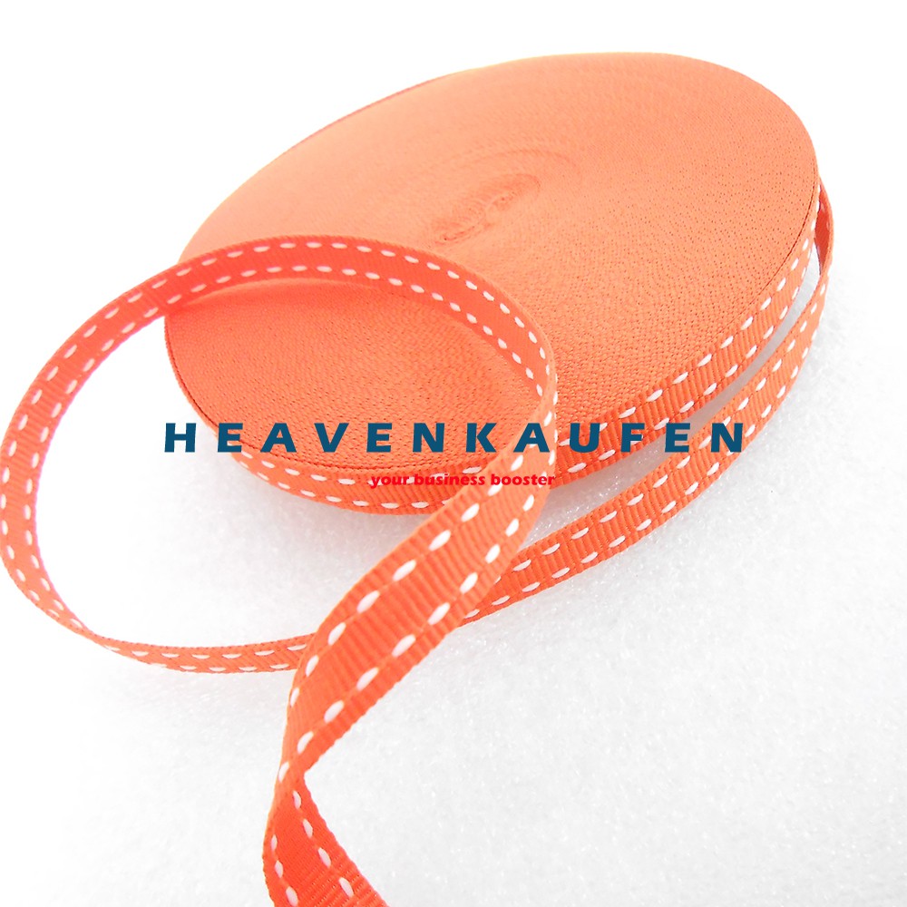 Tali Webbing Lanyard Halus Lebar 1 cm Warna Orange Bintik / Garis Putus Putih Per Rol isi 19 Meter